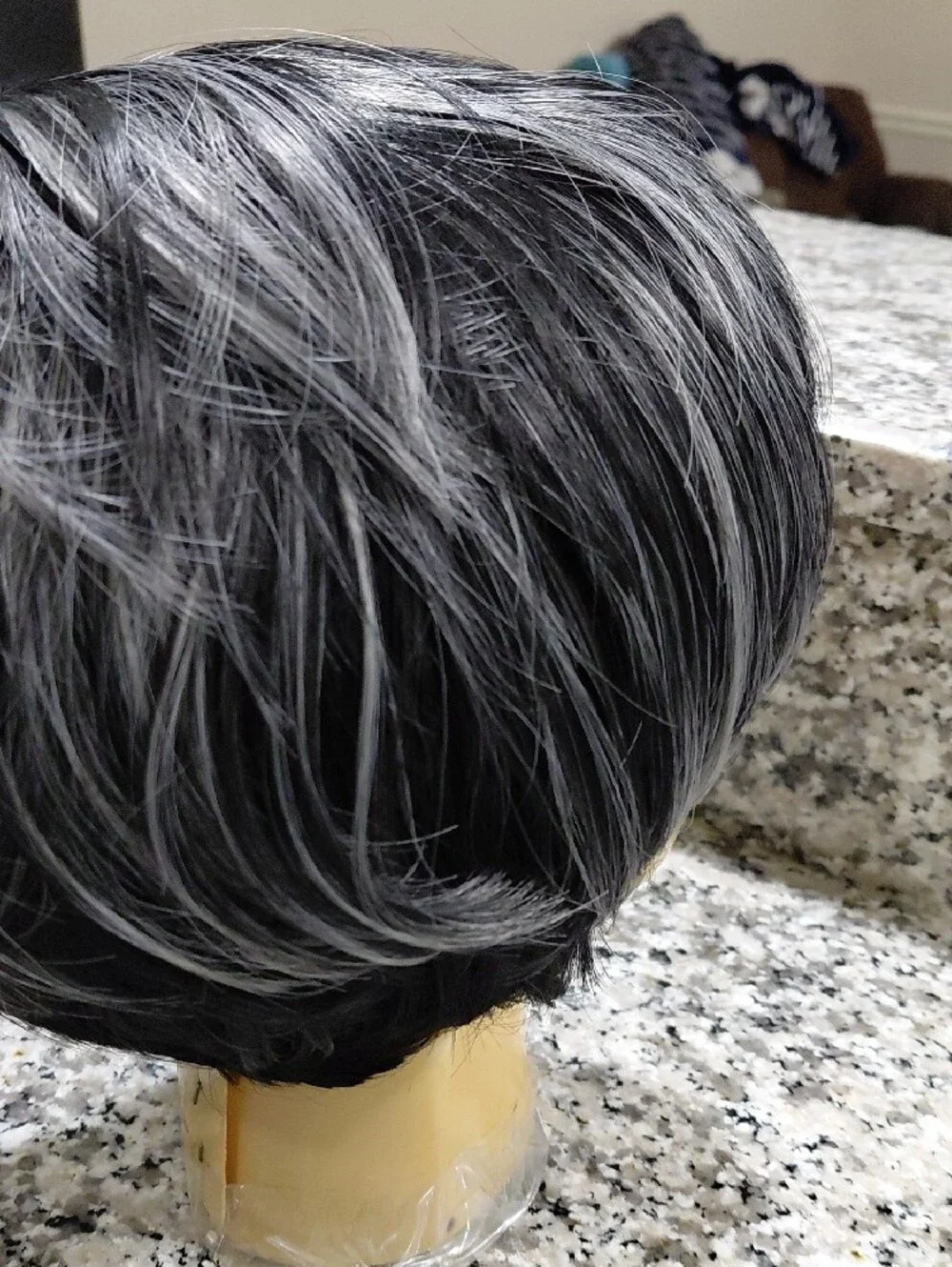 Others Follow Short Black Wig with Gray Highlights